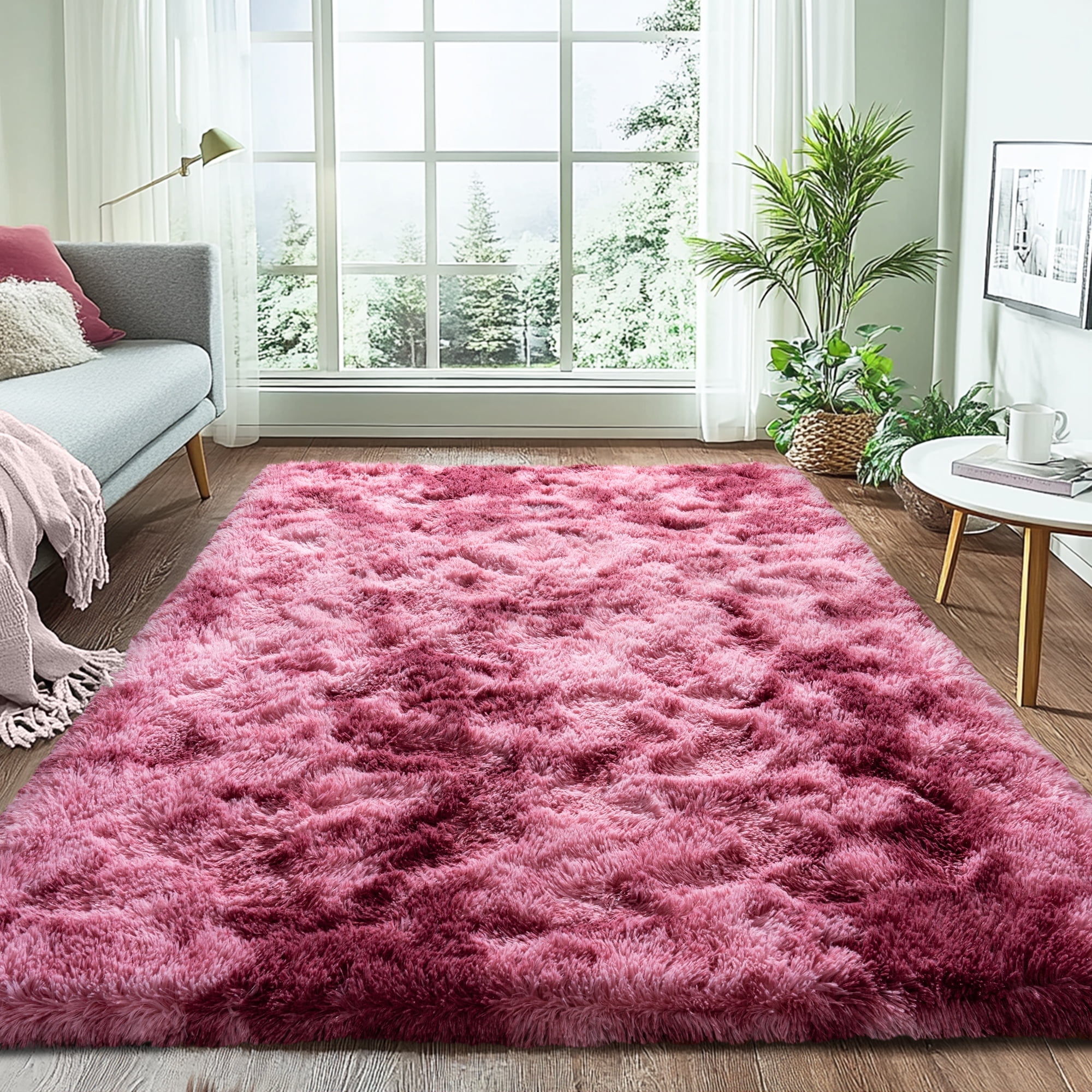 Socofuz 4x6ft Tie Dye Dark Red Fluffy Rug, Non Slip Plush Indoor Floor ...