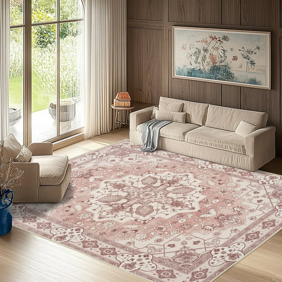 Socofuz 5'x7' Area Rugs Washable Vintage Oriental Rugs for Office Entryway Bedroom Throw Rugs Non-slip