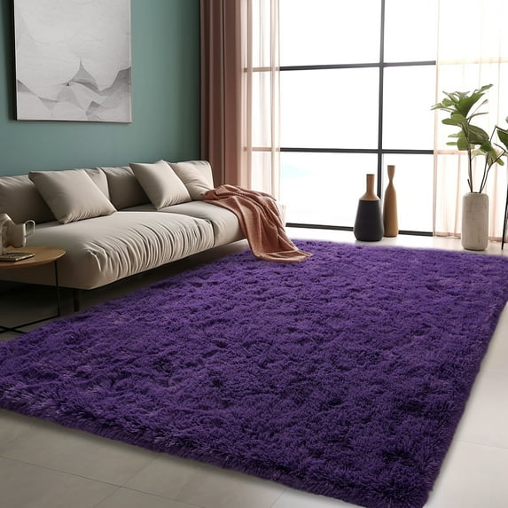Socofuz 5x7ft Fluffy Rug, Grape Purple Indoor Ultra Soft Plush Carpets for Living Room, Non-Slip Carpet for Nursery Home Decor