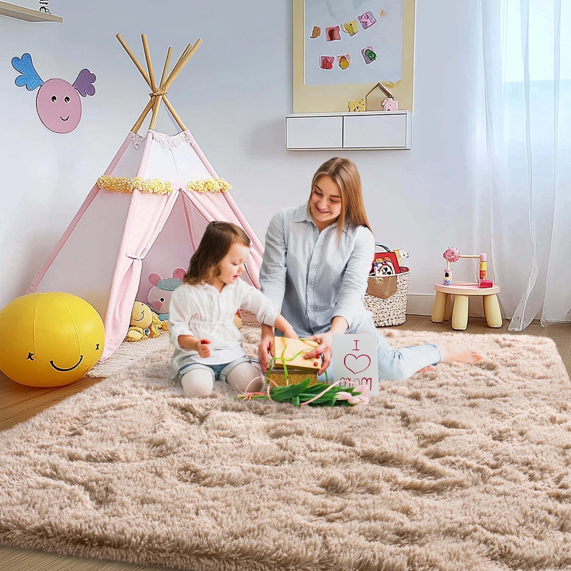 Socofuz 5x7ft Fluffy Rug for Living Room, Non-Slip Carpet Suitable for Bedroom Nursery Kids Girls Room Home Decoration