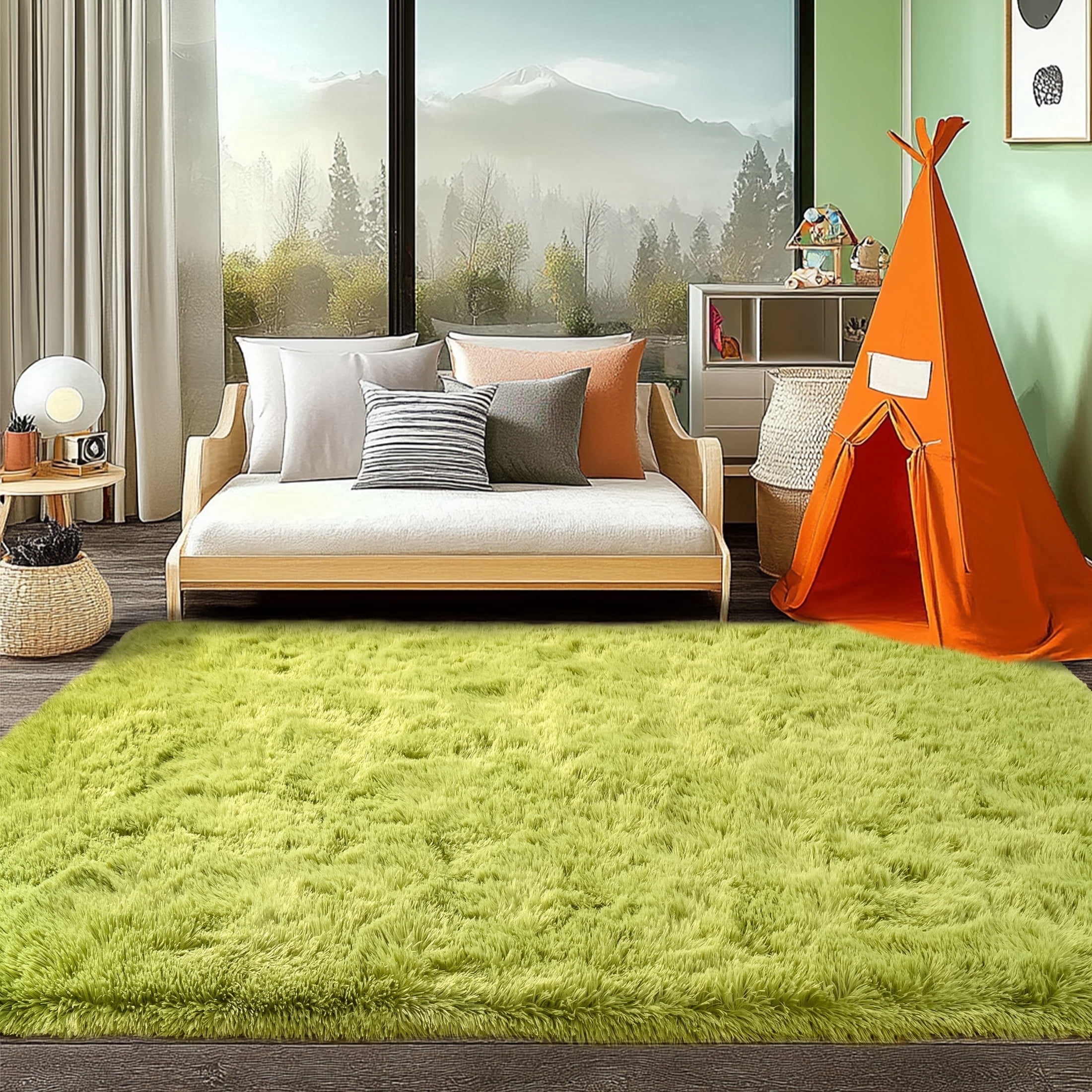 Socofuz 5x7ft Grass Green Fluffy Area Rugs, Soft Indoor Modern Carpets Perfect for Kid's Room, Cloakroom