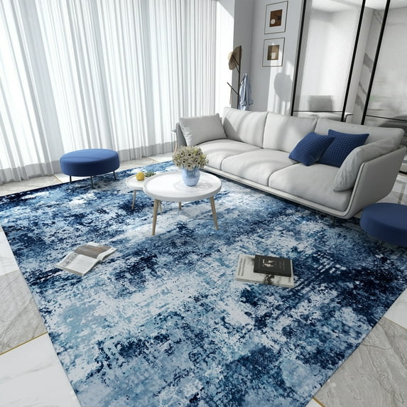 Socofuz 6'x9' Modern Abstract Washable Rugs, Non-Slip Carpet for Living Room Farmhouse Dining Room Office,Blue