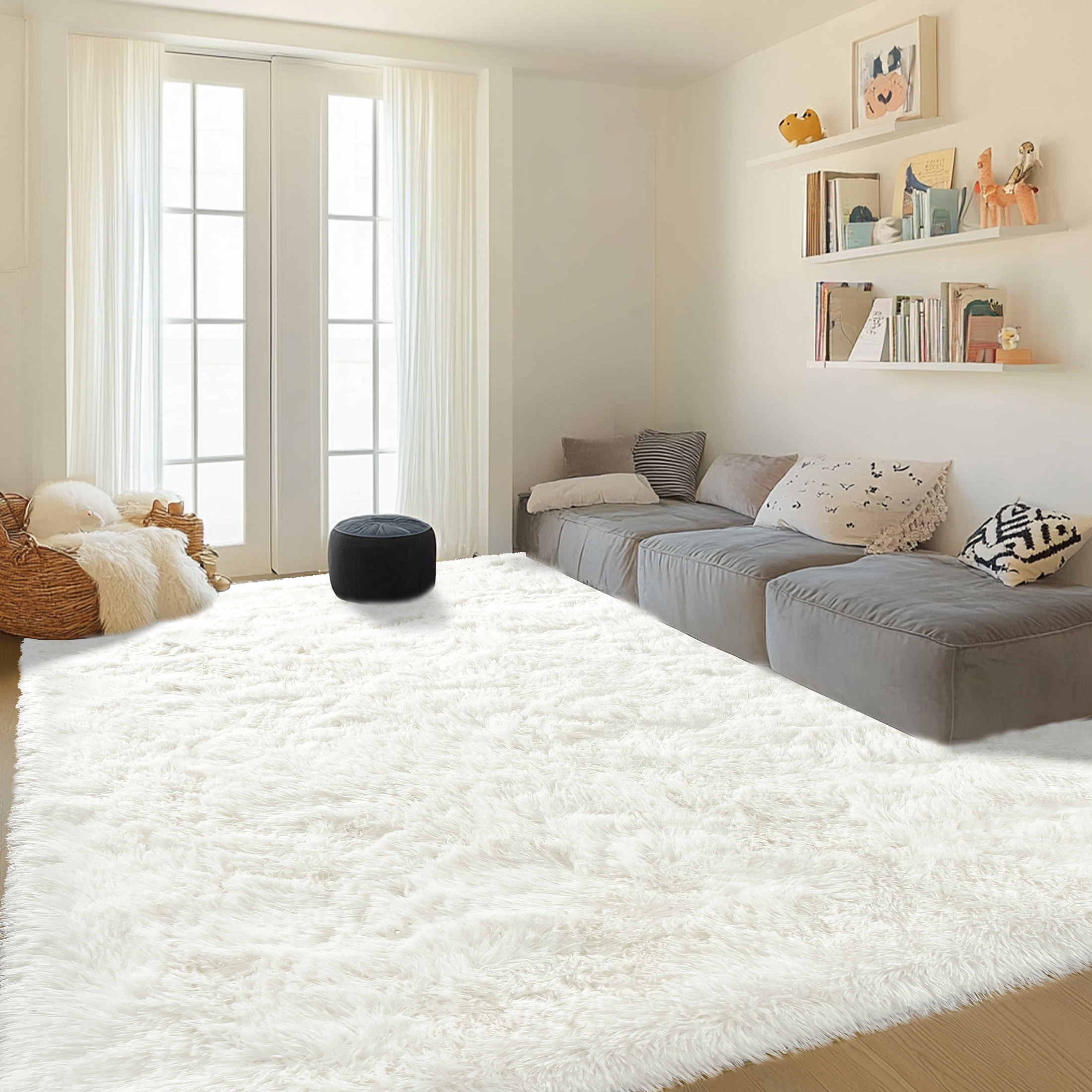 Socofuz 6x9ft Cream White Area Rugs, Soft Indoor Modern Fluffy Carpets