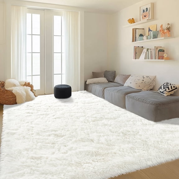 Socofuz 6x9ft Cream White Fluffy Rugs, Soft Indoor Modern Fluffy Carpets for Living Room Bedroom Nursery