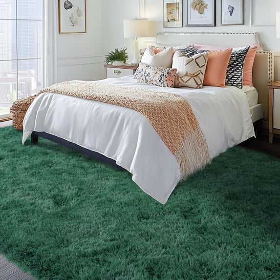 Socofuz 8'x10' Soft Fluffy Rugs for Living Room, Shaggy Carpet for Bedroom Play Room Home Decor Green