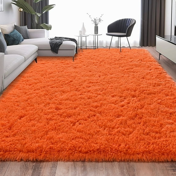 Socofuz 8x10ft Area Rug Fluffy Living Room Carpet Ideal for Bedroom, Kids Playroom, Classroom, Nursery, Home Office Decor Orange
