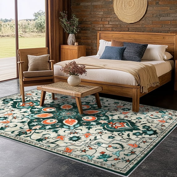 Socofuz 8x10ft Area Rugs for Living Room, Non Slip Machine Washable Vintage Indoor Carpet Thick Low Pile Rug