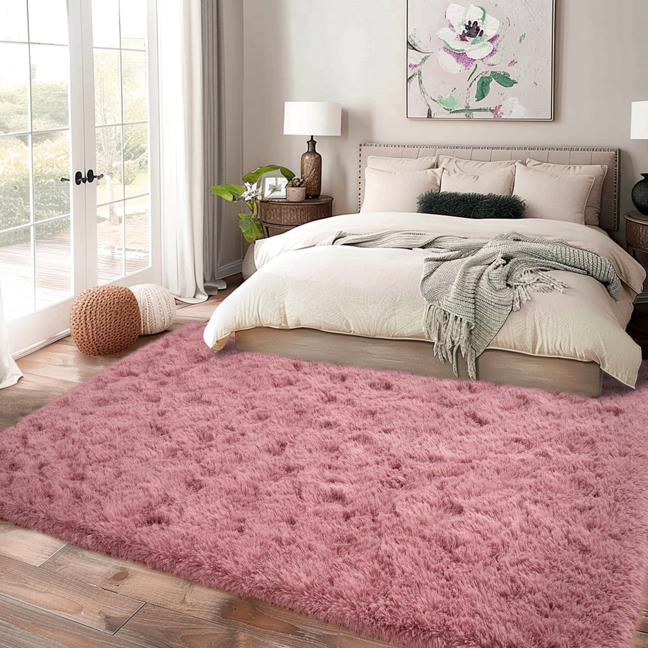Socofuz 8x10ft Large Fluffy Rug, Soft Scandinavian Light Luxury Premium Carpets for Living Room Kids Rooms Dormitory Home Decor, Blush Pink