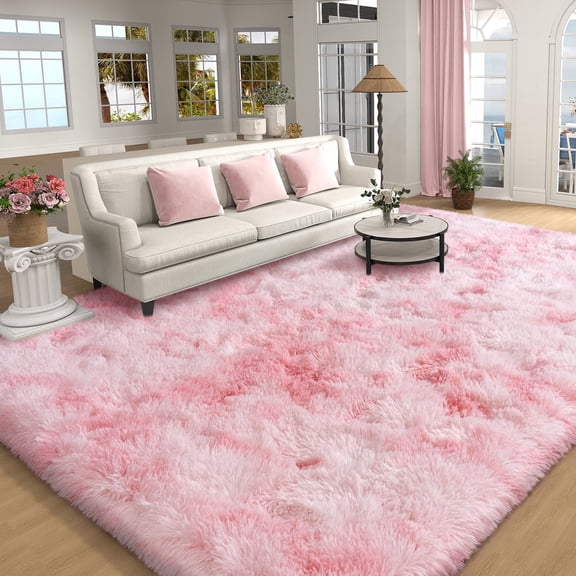 Socofuz 8x10ft Tie-dye Pink Large Non-Slip Fluffy Rug, Super Soft Plush Modern Indoor Plush Carpet for Bedrooms, Children's Rooms, Nurseries, Home Decor