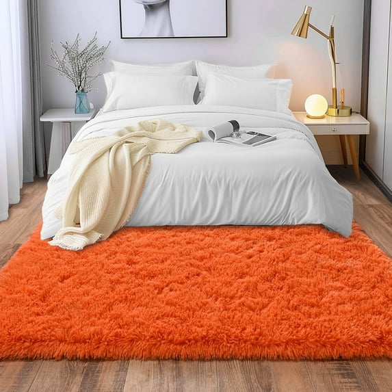 Socofuz 9x12ft Orange Large Non-Slip Fluffy Rug, Super Soft Plush Modern Indoor Plush Carpet for Bedrooms, Children's Rooms, Nurseries, Home Decor
