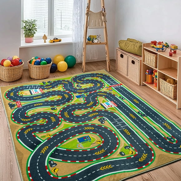 Socofuz Children's Learning and Play Rug, Toddler Track Play Mat Carpet, 4'x5' Children's Area Rug for Bedroom Playroom Nursery