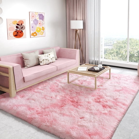Socofuz Indoor Fluffy Rug,5x7 Fuzzy Non-Slip Carpets for Girls Room Bedroom Kids Room Nursery Home Decor Tie-dye Pink