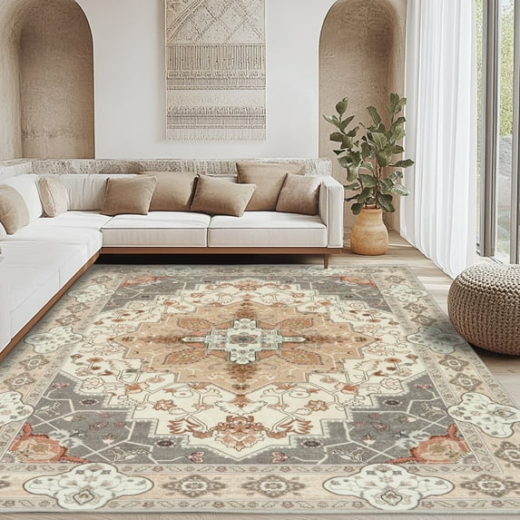 Socofuz Large Area Rugs for Living Room, Non Slip Washable Vintage Indoor Rug Home Decor Carpets, 8'x10'