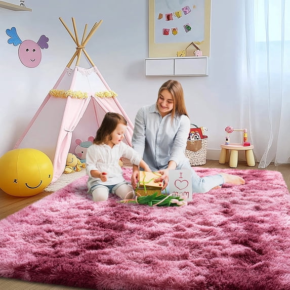 Socofuz Large Fluffy Rug, Super Soft Non Slip Modern Carpet Perfect for Living Room, Kid's Room, Cloakroom, 6x9ft, Tie Dye Red