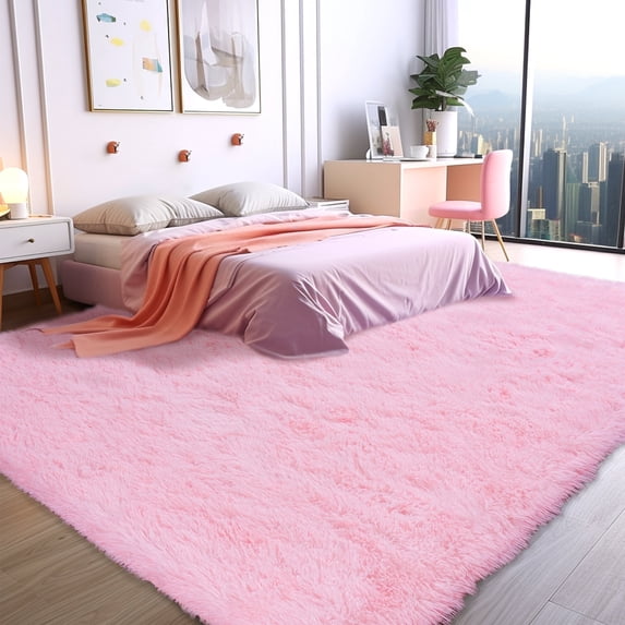 Socofuz Luxury Fluffy Rug, Soft Indoor Modern Carpets for Living Room Bedroom Home Decor Nursery Rug 8x10 Feet,Pink