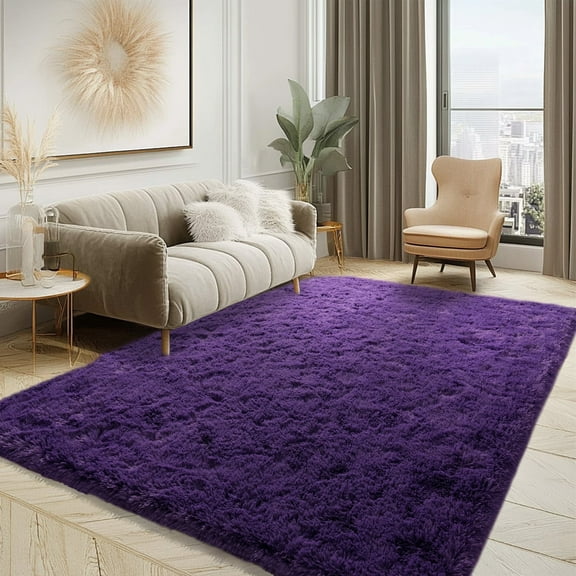 Socofuz Non-Slip Fluffy Rug, Plush Indoor Floor Bedside Carpet for Living Room, Bedroom, Girls Kids Room, Nursery Home Decor 4x6ft, Grape Purple