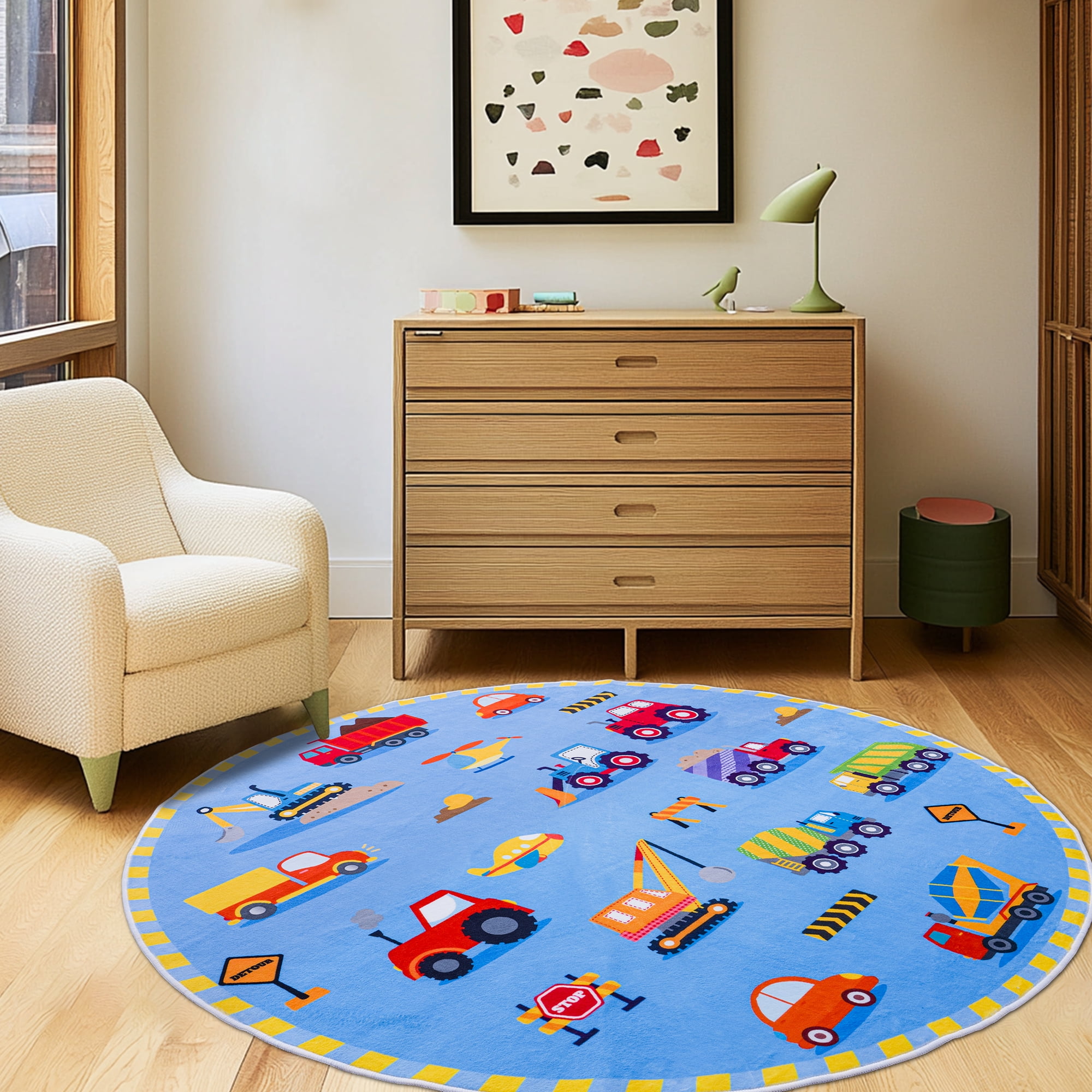 Socofuz Round Area Rugs for Playroom, Non Slip Machine Washable Cartoon ...