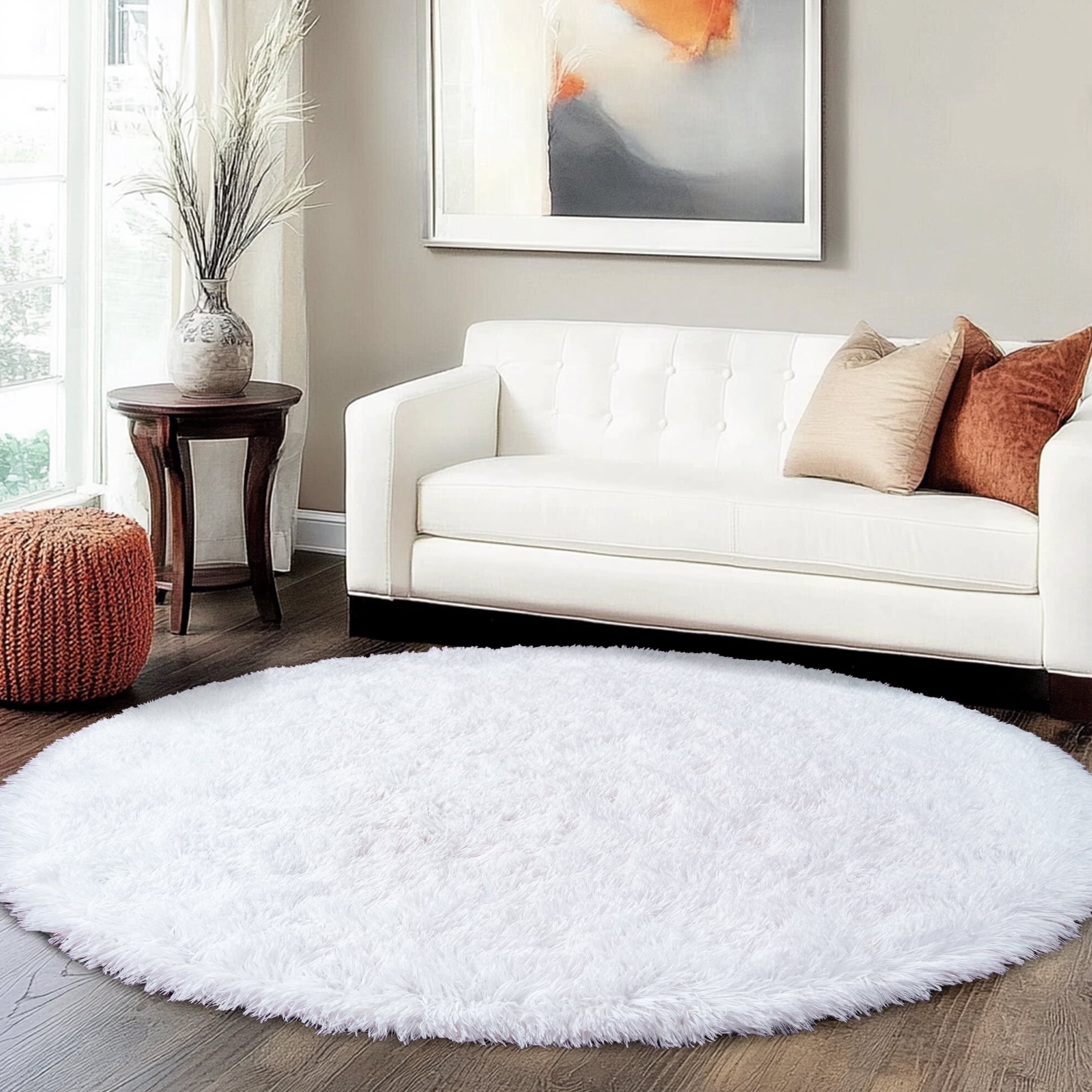 Socofuz Round White Fluffy Rug 4ft, Fuzzy Small Carpet for Living Room ...