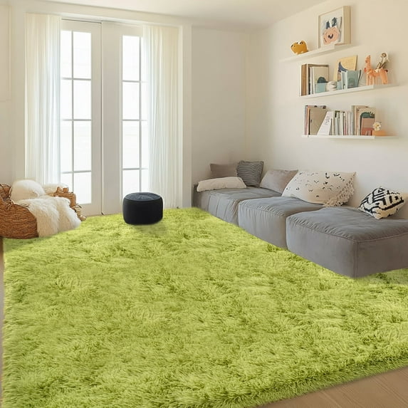 Socofuz Soft Fluffy Rugs for Bedroom, Non-Skid Modern Nursery Faux Fur Carpet for Living Room Home Decor, 6x9ft, Grass Green
