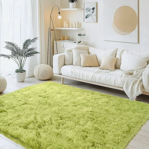 Socofuz Soft Indoor Modern Fluffy Rug, Fluffy Carpet for Bedroom Kids Room Nursery, 4'x 6',Grass Green