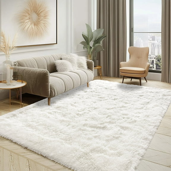 Socofuz Soft Modern Fluffy Rug, Shaggy Carpets for Bedroom Kids Room Nursery, 4'x 6',Cream White