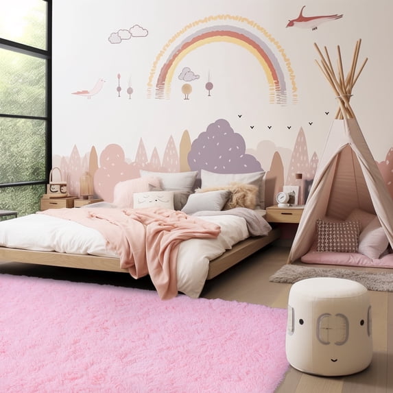 Socofuz Soft Pink Fluffy Rugs for Bedroom, 6x9ft Anti-Skid Durable Rectangular Cozy Carpet, Non-Skid Modern Nursery Faux Fur Rugs for Home Decor