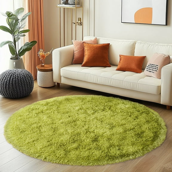 Socofuz Soft Round Fluffy Rug, Indoor Modern Carpet for Bedroom Kids Room Nursery, 4'x 4',Grass green