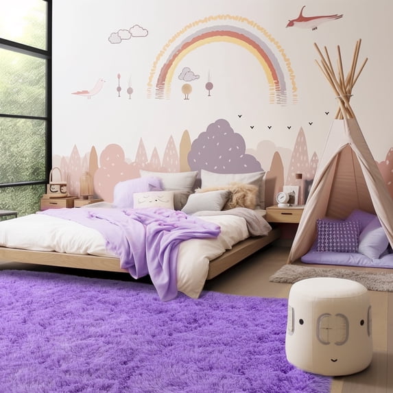 Socofuz Solid Shag Collection Carpet, 5x7ft Purple Fluffy Rugs Perfect for Kid's Room, Cloakroom
