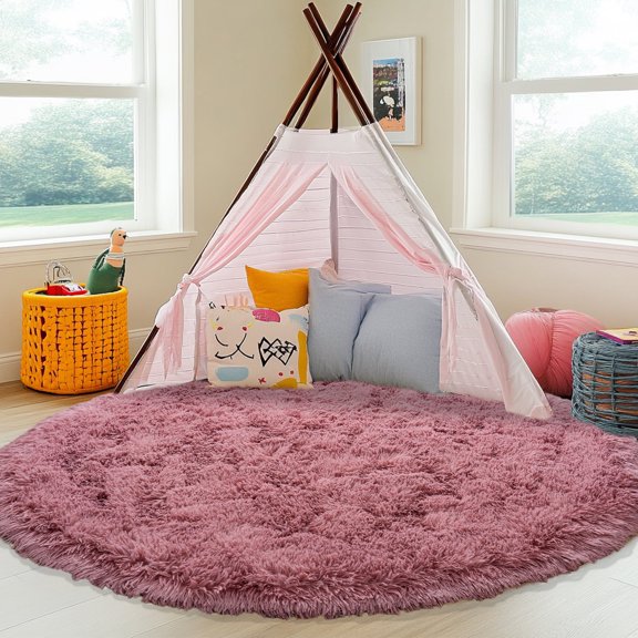 Socofuz Super Fluffy Rugs for Baby Nursery, Blush Pink Indoor Ultra Soft Plush Carpet for Living Room Bedroom Kid's Room Home Decor, 8x8FT