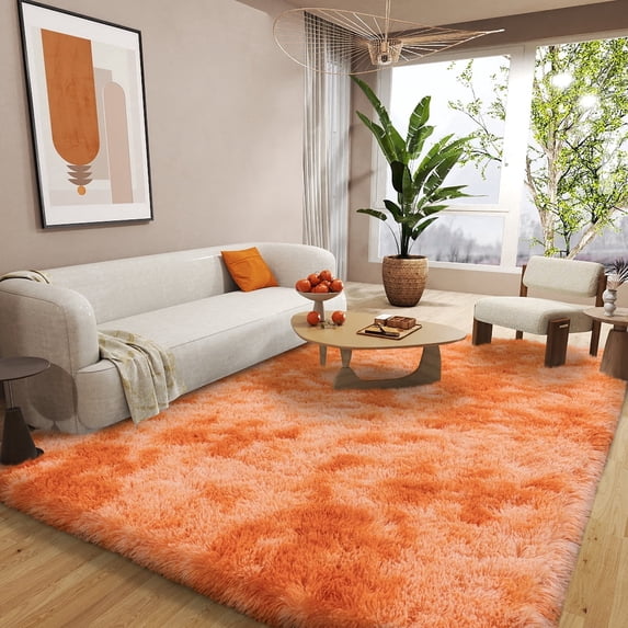 Socofuz Super Soft Fluffy Rug for Bedroom,6x9 Tie-dye Orange Anti-Skid Plush Floor Carpet for Living Room Home Decor
