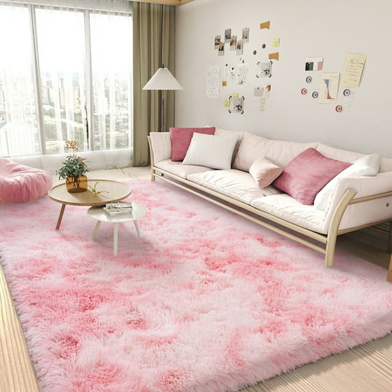 Socofuz Super Soft Fluffy Rug for Bedroom,6x9 Tie-dye Pink Anti-Skid Plush Floor Carpet for Living Room Home Decor