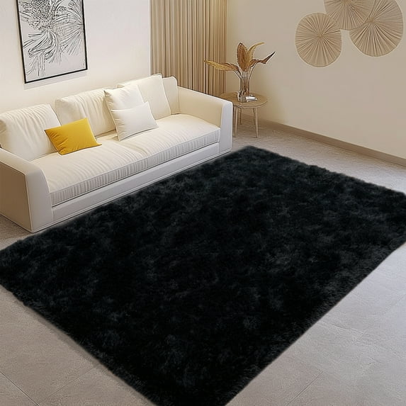 Socofuz Super Soft Fluffy Rug for Living Room, Shaggy Carpet For Bedroom Nursery Room, 4x6 Black