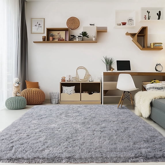 Socofuz Super Soft Fluffy Rug for Living Room, Shaggy Carpet For Bedroom Nursery Room, 4x6 Light Gray