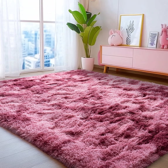 Socofuz Tie Dye Modern Super Soft Fluffy Rug for Living Room, Girls Kids Bedroom, 5x7ft, Starry Red