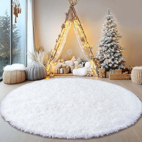 Socofuz Ultra Soft Indoor Modern Area Rug, Fluffy Carpet for Living Room Children Bedroom Nursery Home Decor, 6' x 6', Round White