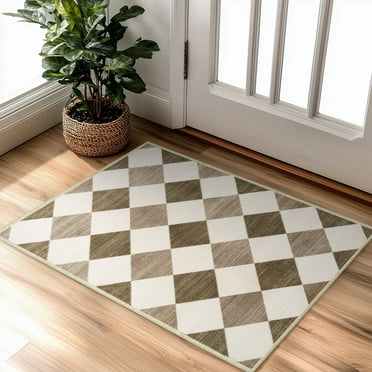 Socofuz Washable Rugs 2' x 3', Brown Geometric Diamond Area Rug, Soft Stain Resistant Carpet for Bedroom, Dining Room, Office