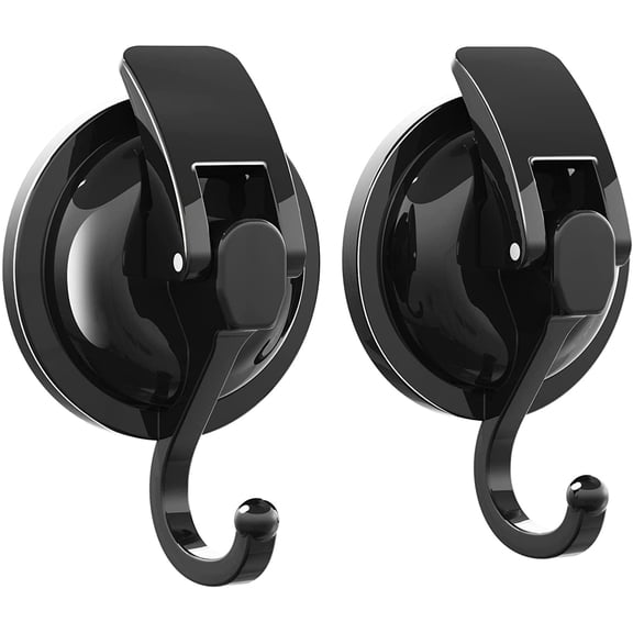 Wekvgz Socont Removable Suction Cup Hooks (2 Pack), Black Heavy Duty Vacuum Shower Hooks, Powerful Wreath Hanger for Bathroom Restroom Kitchen