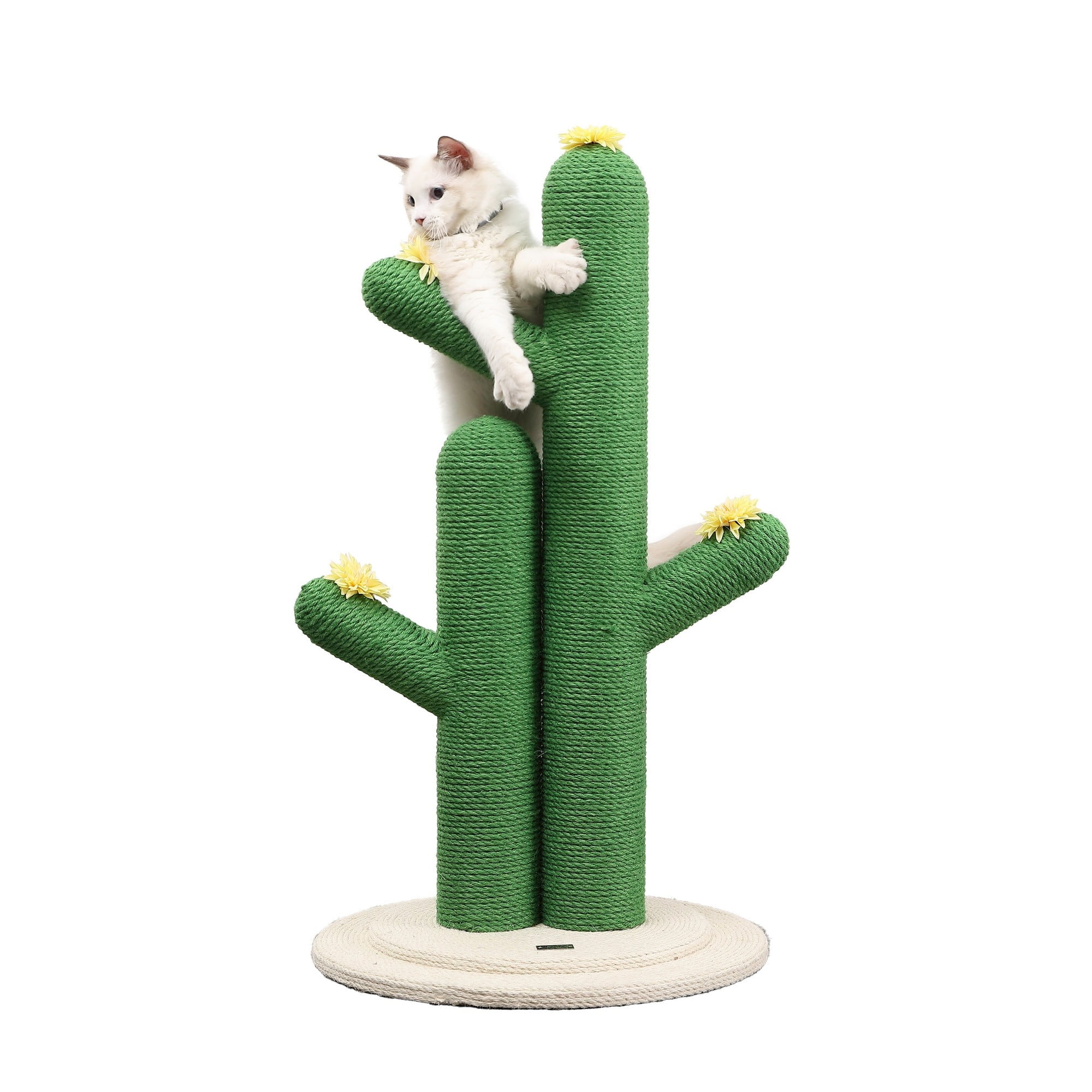 Socorro 34.25" Green Jute Double-Cactus Cat Scratching Post with Flower Toys