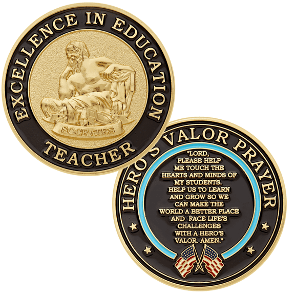 Socrates Excellence in Education Challenge Coin with Hero's Valor Prayer 1-Pack (Single Coin)