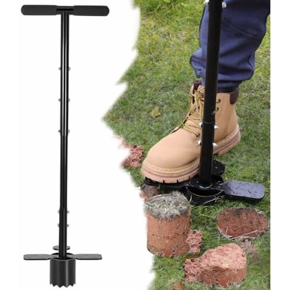 Sod Plugger 5-in-1 Bulb Planter Tool Long Handle, Height Adjustable, with Dual Pedals, Sharp Serrations, Non-slip PVC Handle, for Grass Plugger, Sod Remover, Transplanting, Lawn and Garden Tool