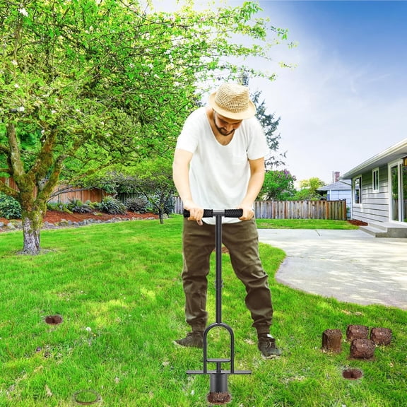 Sod Plugger Tool, Grass Plugger Tool with Dual Pedals & Foot Ejector, Bulb Planter W/ Serrations and Non-Slip Soft Grip Handle, for Lawn Planting Bulbs and Grass Repair, Easy Assembly