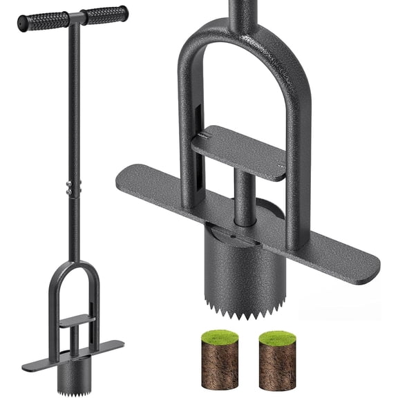 Sod Plugger Tool, Grass Plugger Tool with Dual Pedals & Foot Ejector, Bulb Planter W/Sharp Serrations and Non-Slip Soft Grip Handle, for Lawn Planting Bulbs and Grass Repair, Easy Assembly