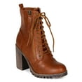 thumbnail image 1 of Soda BF92 Women Leatherette Zipper Lace Up Chunky Heel Ankle Bootie, 1 of 6