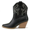 thumbnail image 1 of Soda “BLAZING” Women's Western Ankle Boots, Stitched, Pointed Toe, Low Heel - Black with Brown Stitching - Size 9, 1 of 4