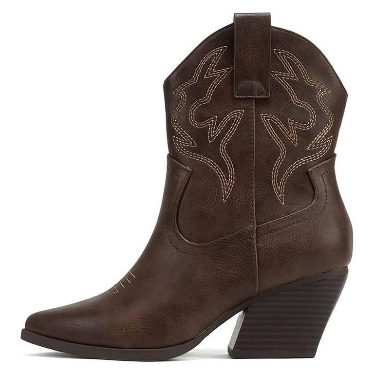 Soda “BLAZING” Women's Western Ankle Boots, Stitched, Pointed Toe