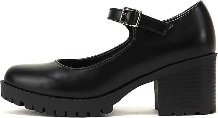 Soda Boxer Women Mary Jane Round Toe Chunky Block Heel Lug Sole Pump ...