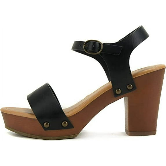 Soda CHIVAS ~ Women's Bold Buckles Studded Wedge Sandal