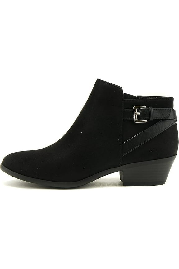 CHOYA Women's Round Toe Faux Suede Stacked Heel Western Ankle Bootie (Black, 10)