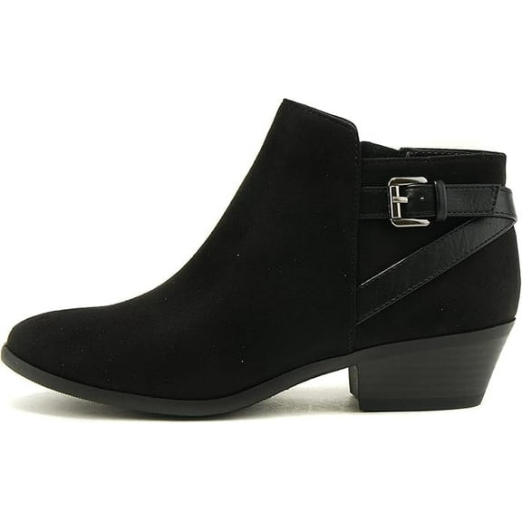 Soda CHOYA Women's Round Toe Faux Suede Stacked Heel Western Ankle Bootie (Black, 6.5)