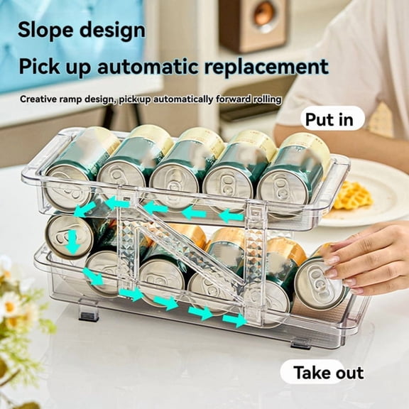 Soda Can Dispenser 2 Tier Automatic Rolling Can Dispenser for Refrigerator Stackable Beer Soda Dispenser,1 * Storage Box
